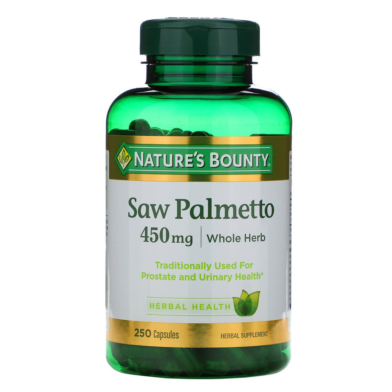 Saw Palmetto Natural Whole Herb 450 Mg Capsules For Men Health By Natures Bounty, 250 Ea